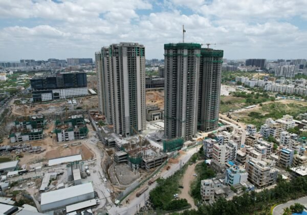an aerial view of a construction site in a city