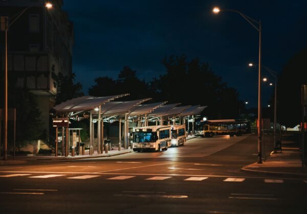 white and brown tram on street during night time